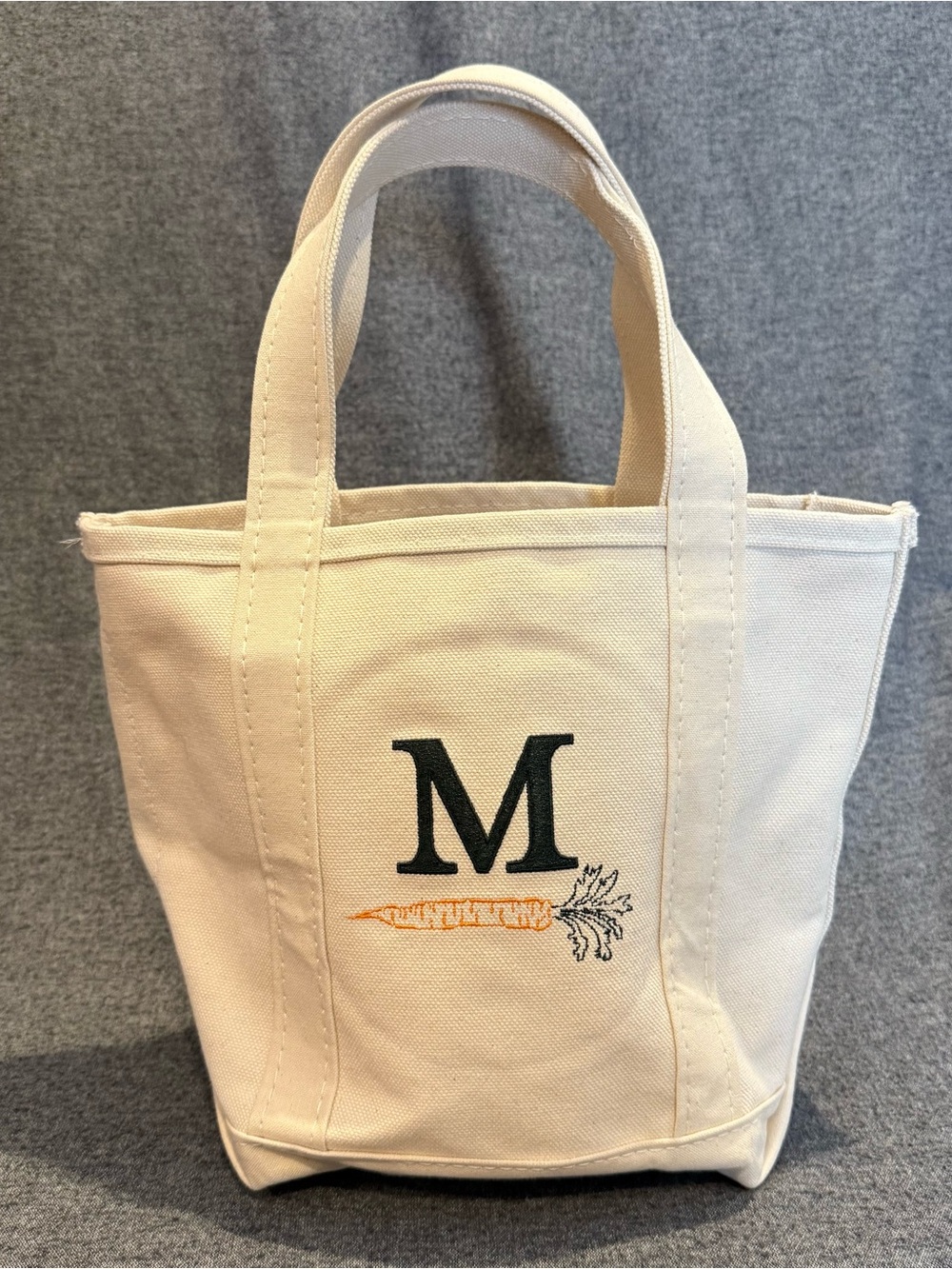LL Bean Mini Boat and Tote Canvas Bag with M & a Carrot Monogram Biege